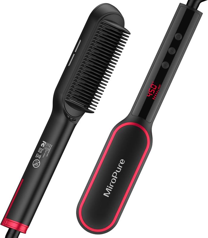 RING-Hair Straightener Comb Styling Tool for Frizz-Free Hair Curler Comfort Salon Hair waver with 50M Negative Ions, 13 Temp Settings & LED Display, Dual Voltage, Straightening Comb with Anti-Scald Design, Gifts for Women Adjustable Comfort straightener