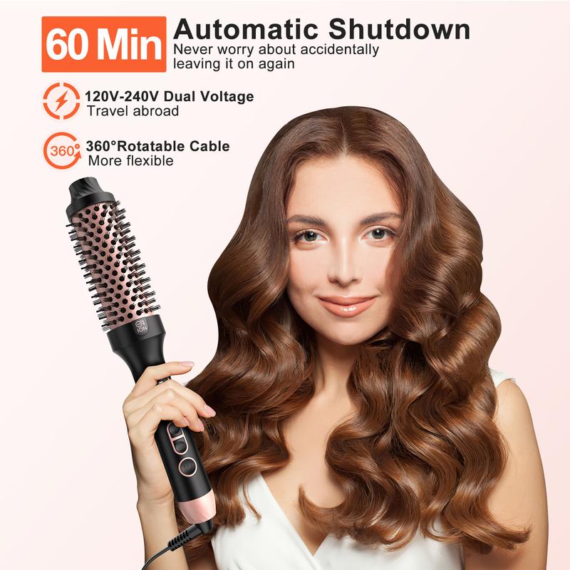 Nimmu Thermal Brush,1 1 2 Inch Ionic Heated Round Brush,Digital Display 10 Temps Ceramic Negatives Ions 1.5 Inch Comb,Dual Voltage Fast 20s Heating,Use with Rotatable Power Cord,Hair Shinier & Smoother for Travel Home Salon Birthday Gift curling irons