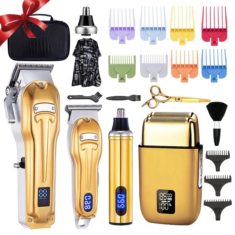 Professional Hair Clipper Set, 1 Set Cordless Barber Clippers for Men, Wet and Dry Foil Shaver, Rechargeable Mens Hair Grooming Kit, Hair Cutting Machines, Trimmer Set, Clippers for Men, Barber Kit, Stocking Fillers Gift