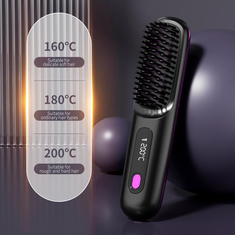 Portable Cordless Hair Straightener Brush with LED Temperature Display, Rechargeable Diffuser Hair Straightener with 2 Hair Clips, Winter Hair Styling Tool for Home & Travel, Christmas Gift, Stocking Fillers, New Year Gift, Thanksgiving Gift, Winter Gift