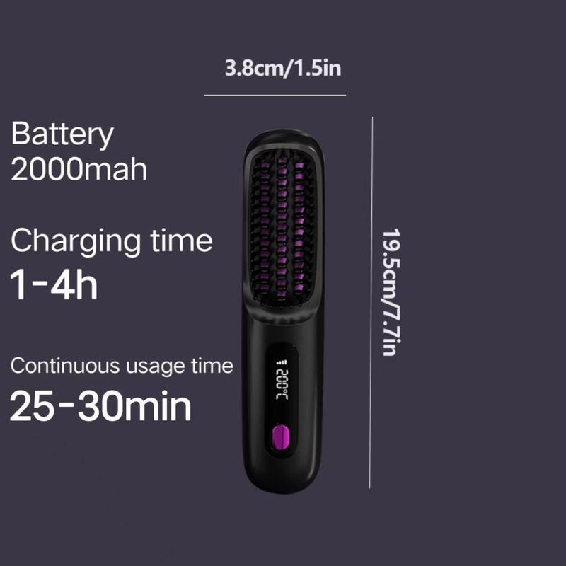 Portable Cordless Hair Straightener Brush with LED Temperature Display, Rechargeable Diffuser Hair Straightener with 2 Hair Clips, Winter Hair Styling Tool for Home & Travel, Christmas Gift, Stocking Fillers, New Year Gift, Thanksgiving Gift, Winter Gift