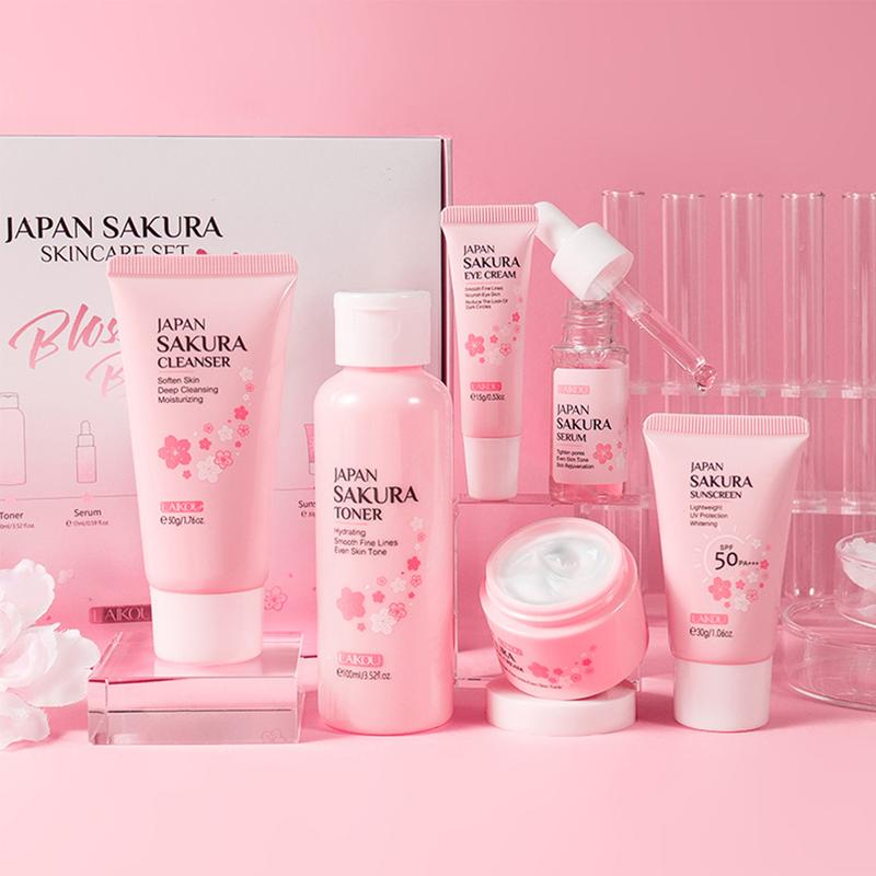 Skin Care Set JAPAN SAKURA Women Beauty Gift Sets Skin Care Kit with Cleanser,  Toner, Lotion, Serum, Eye Cream, Face Cream Travel Kit for Women Teen Girls Mom  Daughter TSA-friendly Sizes 6pcs facial sheet moisturizer Skin Repair Comfort