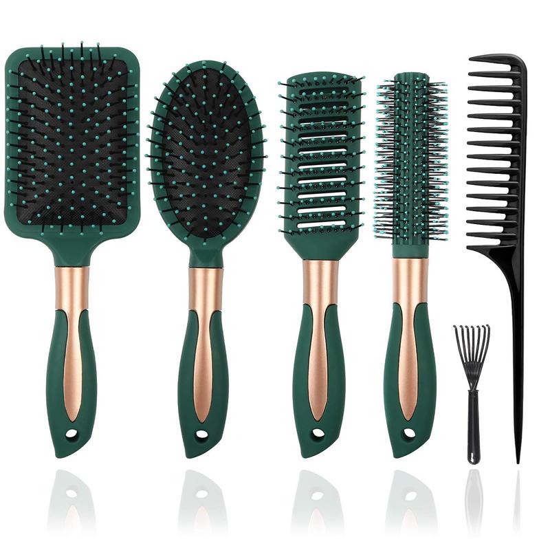 Professional Hair Brush Set, 6 Counts set Wet & Dry Hair Cushion Comb Set, Tangle-free Hair Brush, Hair Styling Tools for Men & Women