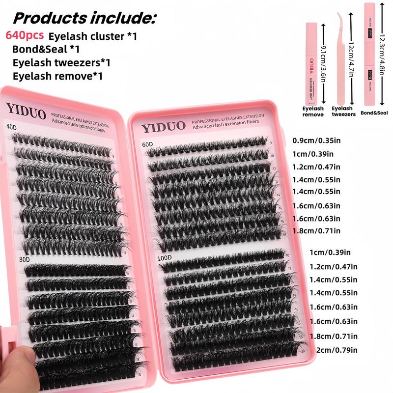 D Curl Mixed Size Individual, False Eyelashes Clusters, Lash Clusters Kit with Eyelash Bond & Seal Glue & Lash Remover & Portable Lash Tweezers, 1 Set Natural Look Eyelash Extensions, Self Grafting Eyelash Clusters, Fall Gift, Christmas Gift