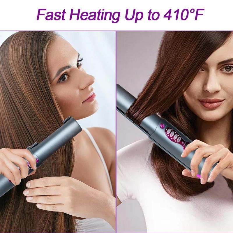 Cordless Hair Straightener & Curler, Portable Mini Flat Iron, Dual Voltage, Heats Up in Seconds, 3 Adjustable Temp for Thin Straight Fine Hair