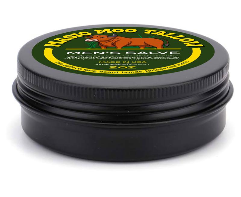 Boopie's Magic Moo Tallow Men's Organic Salve for beard, face, hands, rock climbing and more.