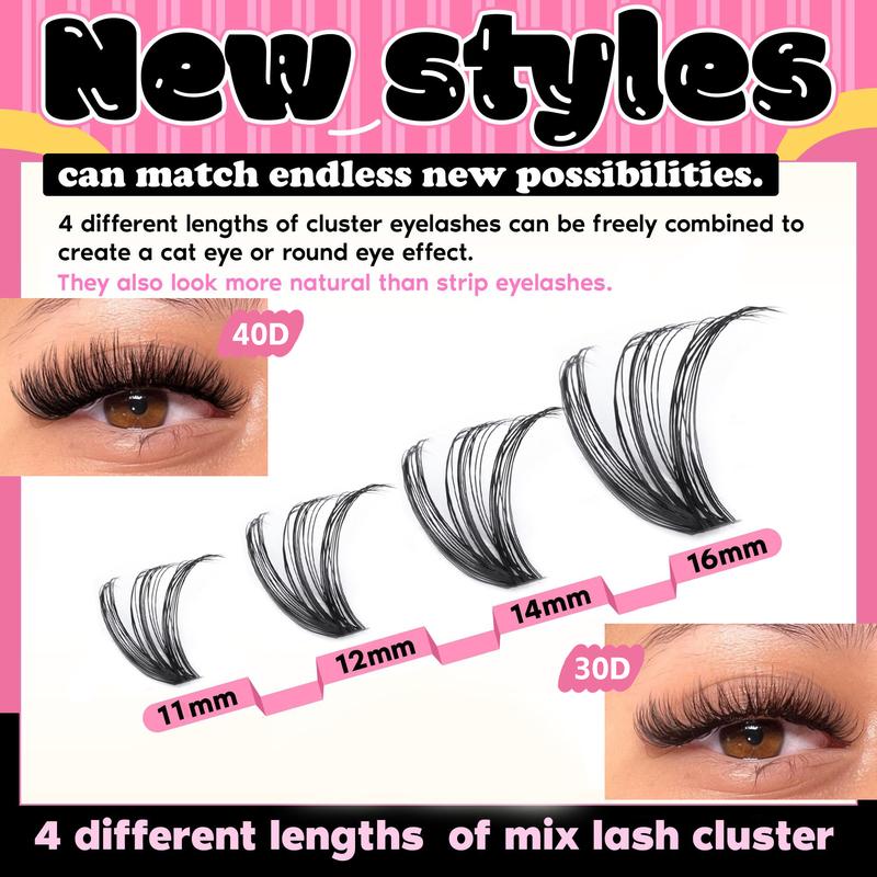 Perfect Lash Extension Kit DIY 280pcs Lash Clusters Eyelash Extension Kit, 9-16mm Mix 30D 40D Curl Individual Lashes Kit with Lash Bond and Seal Lash Tweezers for Self Use(30D&40D-0.07D-9-16MIX KIT) shinyslashes