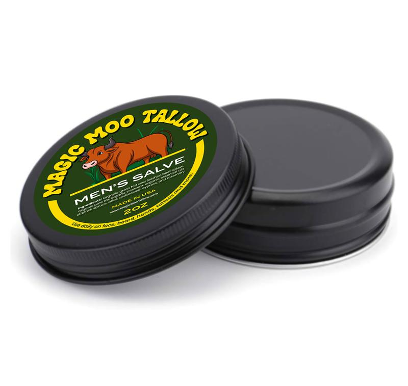 Boopie's Magic Moo Tallow Men's Organic Salve for beard, face, hands, rock climbing and more.