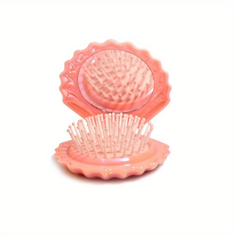 Portable Shell-Shaped Hair Brush with Built-in Mirror-Compact and Foldable for Travel, Removable Air Cushion Design, Suitable for Modeling and Makeup When Going out