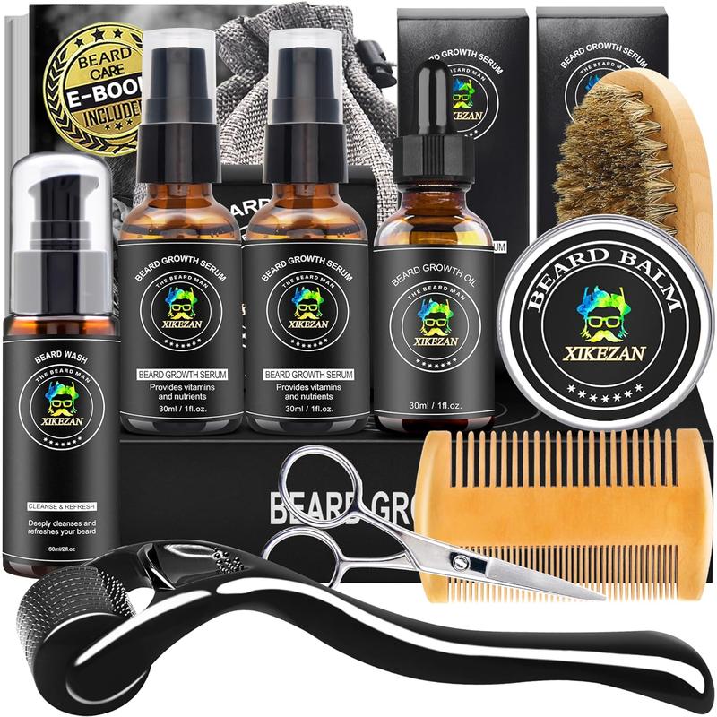 Beard Kit,Beard Grooming Care Kit w Beard Wash,,Comb,Brush,Scissor,Bag,E-Book,Mens Stocking Stuffers for Men,Valentines Day Gifts for Him Boyfriend Husband