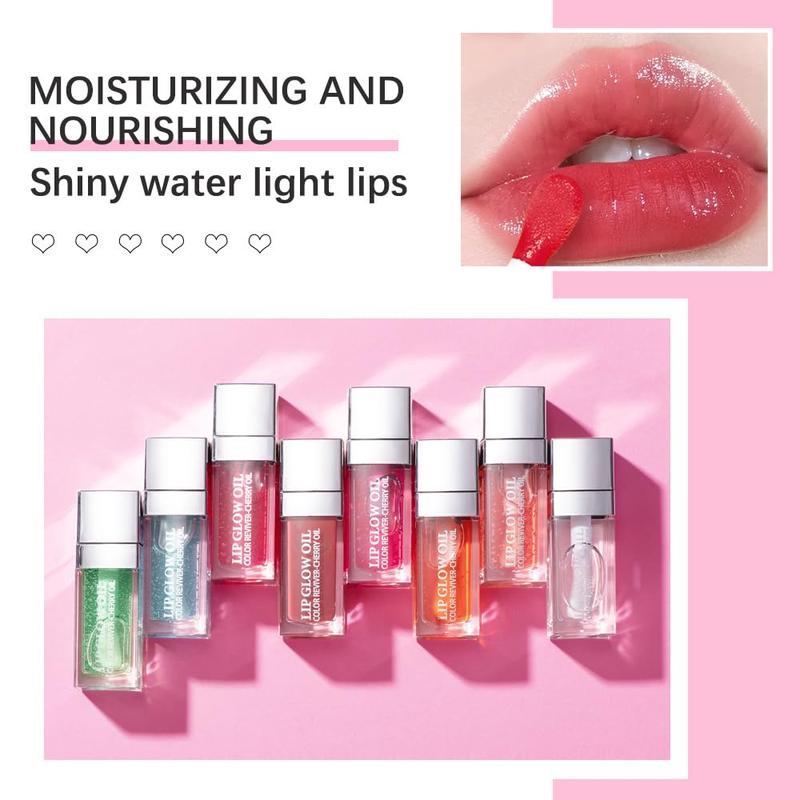 Hydrating Lip Glow Oil, Lip Oil Gloss Transparent Toot Tinted Nourishing Long Lasting Repairing Lightening Lip Lines (CLEAR) 0.2 OZ Glossy Moisturizing