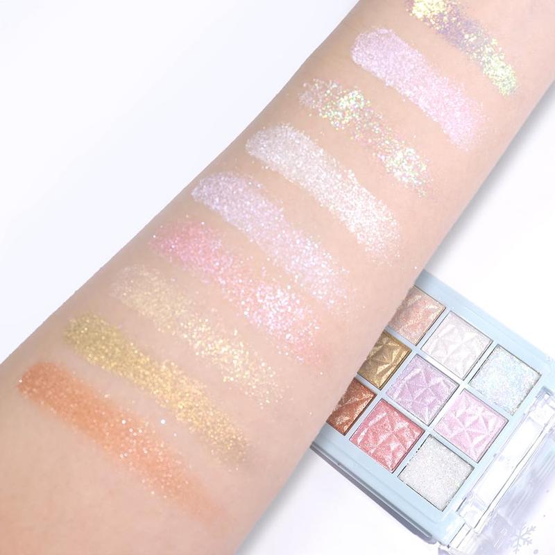 9Colors Sparkly Shimmer Eyeshadow Palette Makeup - White, Pink, Purple, Golden, Brown