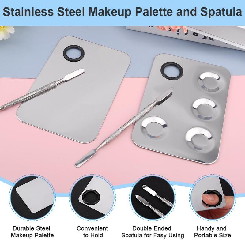 Stainless Steel Makeup Mixing Palette with Spatula, 4 Counts set Makeup Mixing Tool, Professional Makeup Tools for Women