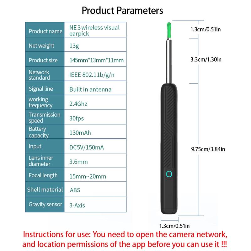 Wireless Visual Earpick, 1 Set HD Camera Ear Wax Removal Tool, Smart Visual Ear Wax Remover Ear Cleaning Pick Tool, LED Wax Removal Tool Picking Stick