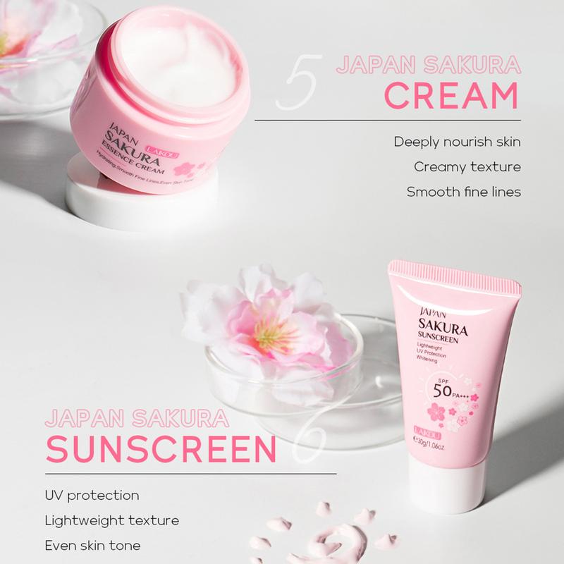 Skin Care Set JAPAN SAKURA Women Beauty Gift Sets Skin Care Kit with Cleanser,  Toner, Lotion, Serum, Eye Cream, Face Cream Travel Kit for Women Teen Girls Mom  Daughter TSA-friendly Sizes 6pcs facial sheet moisturizer Skin Repair Comfort