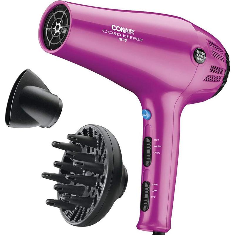 Hair Dryer with Retractable Cord, 1875W Cord Protector Hair Dryer, Pink