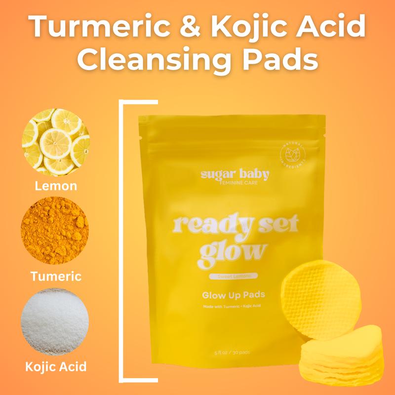 New- SugarBabySkin - All Natural Turmeric Lemon and Kojic acid Facial Cleansing Pads Daily Gentle Facial Cleanser