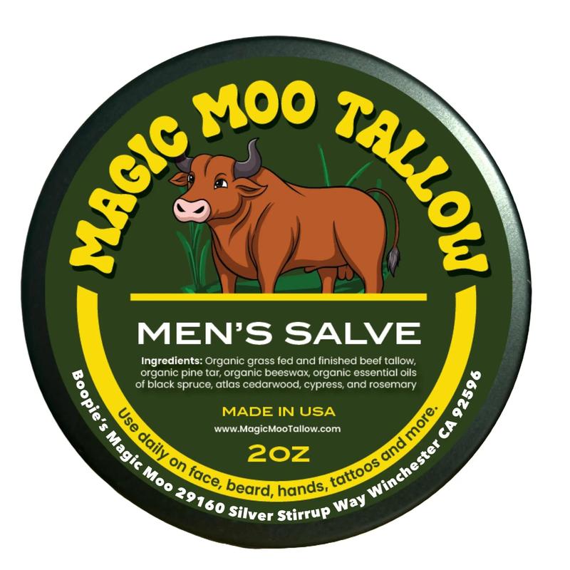 Boopie's Magic Moo Tallow Men's Organic Salve for beard, face, hands, rock climbing and more.