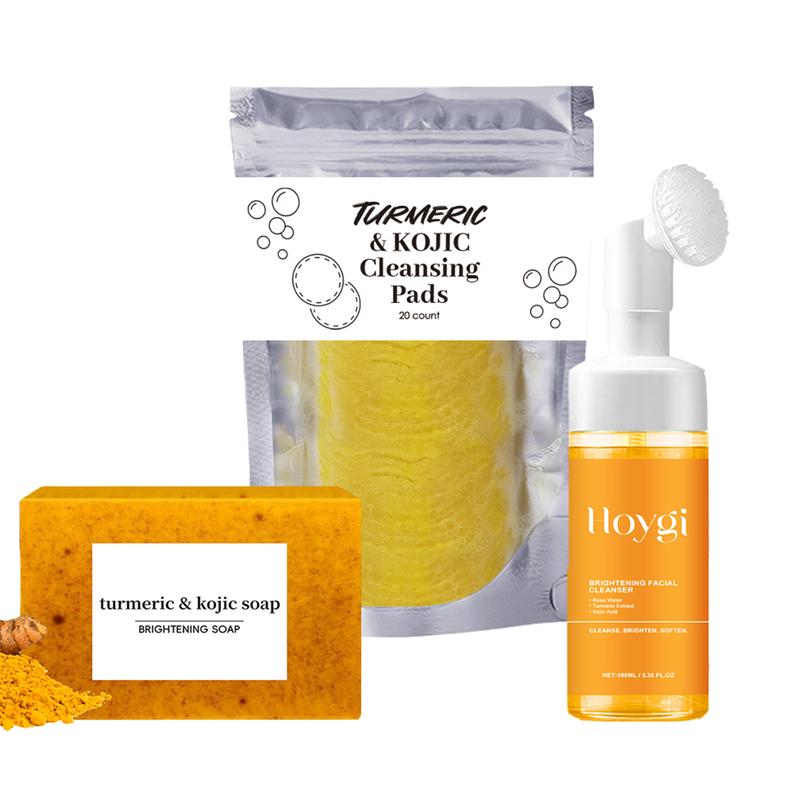 3pcs Turmeric Cleansing Set Cleansing Mousse Soap Cleansing Pads - Made with Natural and Organic Ingredients Gentle Facial Care For All Skin Skin Care Comforting Moisturizing Daily Skin Care