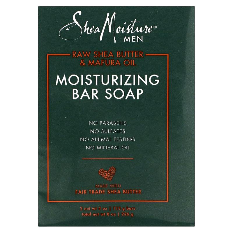 SheaMoisture Men, Moisturizing Bar Soap, Raw Shea Butter & Mafura Oil, 2 Bars, 4 oz (113 g) Each