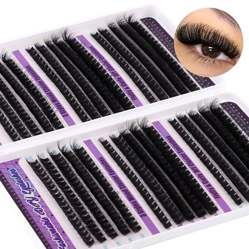 Natural Look Eyelashes Extension Kit, 7 Counts set Fluffy Individual Lashes with Bond & Seal & Lash Remover & Tweezers & Brush, Eyelash False, Eye Makeup Accessories