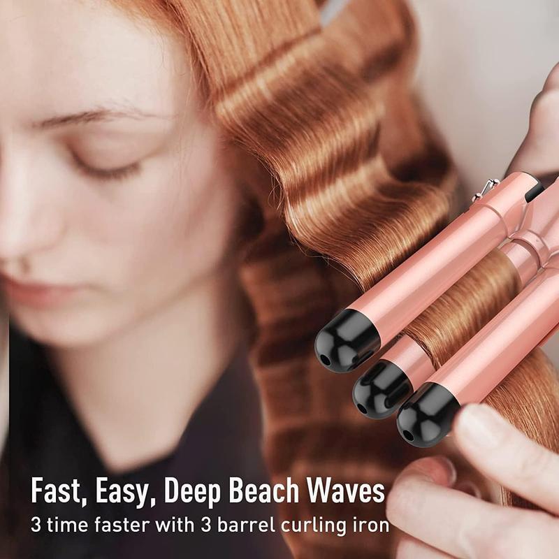 BESTOPE PRO Waver Curling Iron Wand, BESTOPE PRO 5 in 1 Curling Wand Set with 3 Barrel Hair Crimper for Women, Fast Heating Hair Wand Curler in All Hair Type Adjustable Comfort timer reminder straightening brush