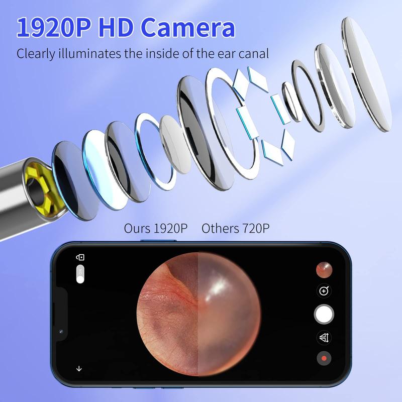 Ear Wax Removal Tool, Ear Cleaner with 1920P HD Camera, Earwax Remover with 8 Pcs Ear Set, Otoscope with 6 LED Lights,Kits for iPhone, iPad, Android Phones Black