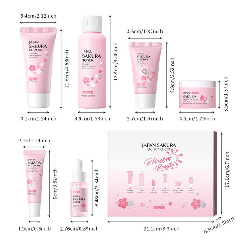 Skin Care Set JAPAN SAKURA Women Beauty Gift Sets Skin Care Kit with Cleanser,  Toner, Lotion, Serum, Eye Cream, Face Cream Travel Kit for Women Teen Girls Mom  Daughter TSA-friendly Sizes 6pcs facial sheet moisturizer Skin Repair Comfort