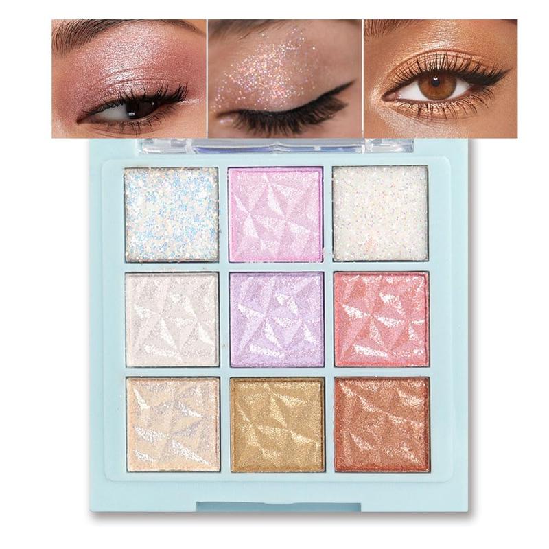 9Colors Sparkly Shimmer Eyeshadow Palette Makeup - White, Pink, Purple, Golden, Brown