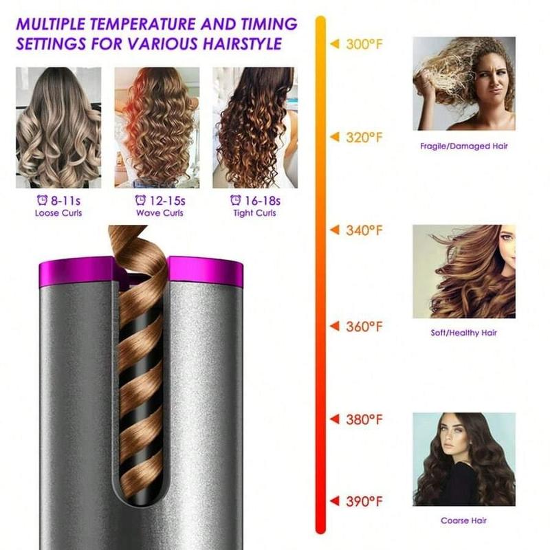 Portable Automatic Curling Iron, Cordless Rechargeable Curling Wand, 1-Inch Spinning Curler, 6 Temperatures and 11 Timers, Portable Ceramic Tubular Curling Iron, Fast Heating Rechargeable Travel Curling Iron Comfort Salon Hair Curler