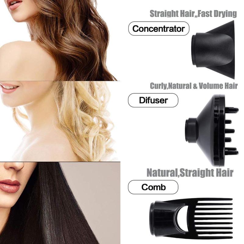 Infrared Ray Professional Hair Dryer, Quick-Drying & Quiet Hair Dryer with Diffuser & Concentrator Attachments, Lightweight Travel Portable Hair Dryer