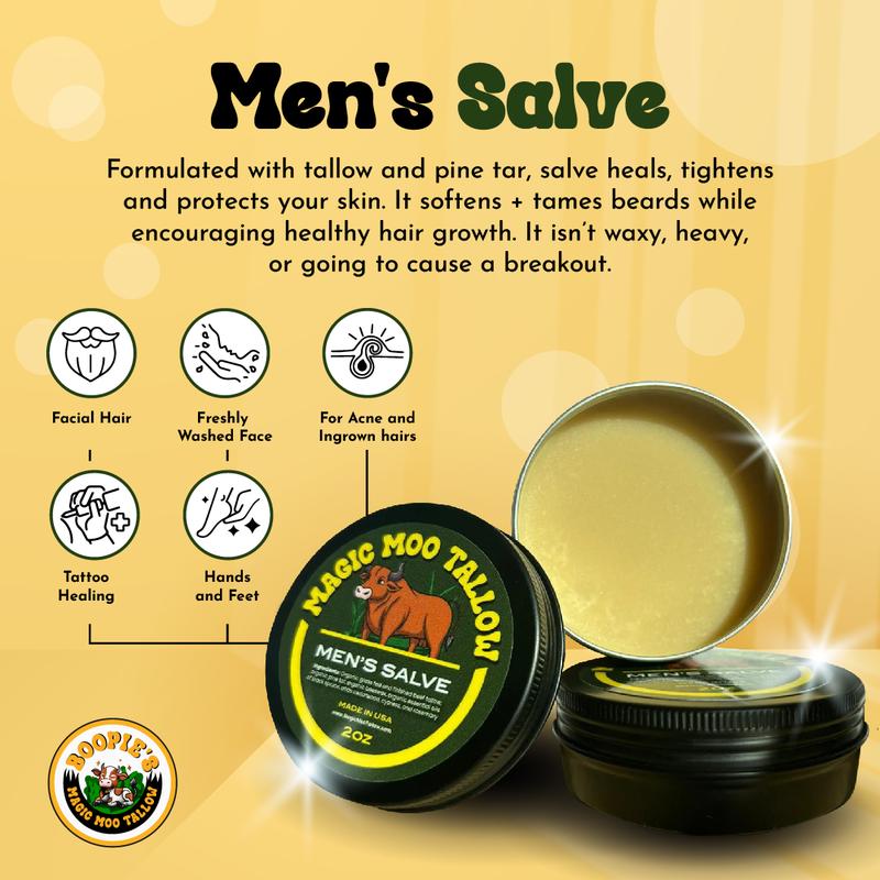 Boopie's Magic Moo Tallow Men's Organic Salve for beard, face, hands, rock climbing and more.