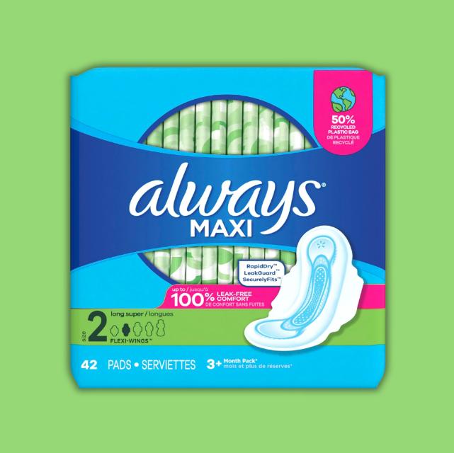 Always Maxi Feminine Pads, Size 2 Long Super Absorbency, Wings, Unscented, 42 Count - Comfort Long Lasting