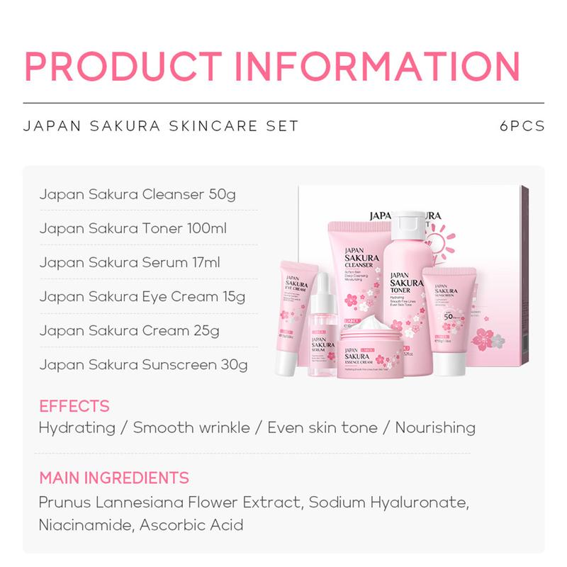 Skin Care Set JAPAN SAKURA Women Beauty Gift Sets Skin Care Kit with Cleanser,  Toner, Lotion, Serum, Eye Cream, Face Cream Travel Kit for Women Teen Girls Mom  Daughter TSA-friendly Sizes 6pcs facial sheet moisturizer Skin Repair Comfort