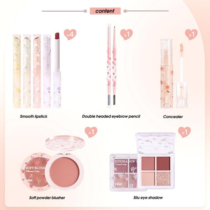 Flower Pattern Makeup Set, Lipstick Eyeshadow Eyebrow Pencil Set, Makeup Gift Set, Portable Cosmetic Set for Women & Girls