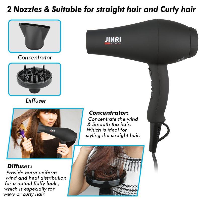 Infrared Ray Professional Hair Dryer, Quick-Drying & Quiet Hair Dryer with Diffuser & Concentrator Attachments, Lightweight Travel Portable Hair Dryer