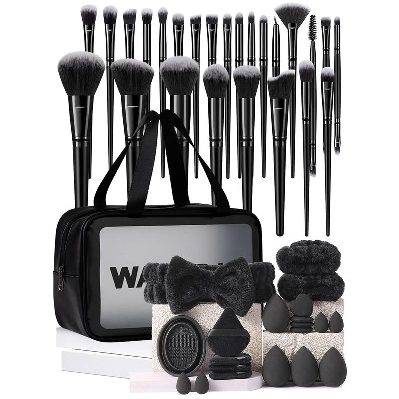 Makeup Tool Set, 46pcs set Makeup Brushes & Sponge & Powder Puff & Brush Cleaning Tool & Bag & Hair Band & Bowl, Professional Makeup Tools for Women