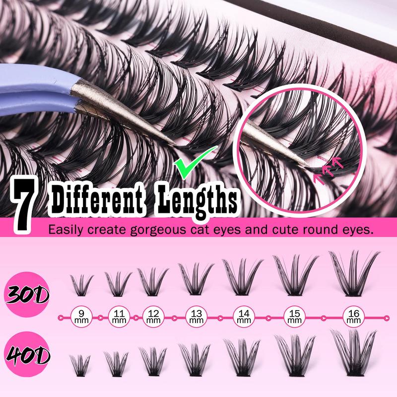 Perfect Lash Extension Kit DIY 280pcs Lash Clusters Eyelash Extension Kit, 9-16mm Mix 30D 40D Curl Individual Lashes Kit with Lash Bond and Seal Lash Tweezers for Self Use(30D&40D-0.07D-9-16MIX KIT) shinyslashes