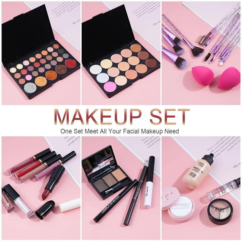 All in One Makeup Gift Kit, Include Makeup Brush Set, Eyeshadow Palette, Lip Gloss Set, Lipstick, Blush, Foundation, Concealer, Mascara,