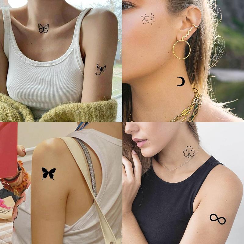 28 Sheets 504 PCS Tiny Small Temporary Tattoos For Women Men Finger Hands, Cartoon Bohemia Fake Tattoo Stickers For Kids Boys Girls, Bulk Cute Black Long Lasting Vintage Tatoos Neck Cholo