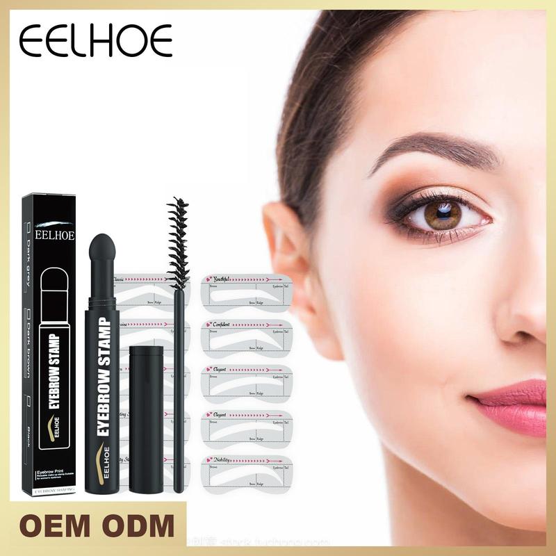 Eyebrow Stamp Stencil Kit, 1 Set Waterproof Long Lasting Eyebrow Stamp Powder with Eyebrow Brush & Eyebrow Stencil, Eye Brow Makeup Tool for Women