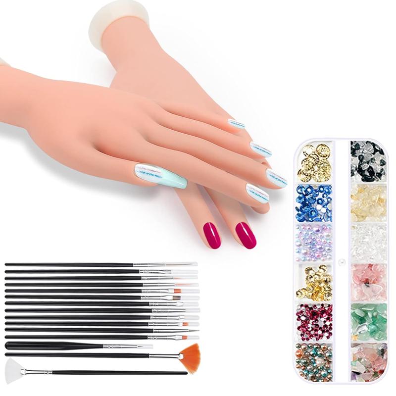 Practice Hand for  Nails, Mannequin Hands for Nails Practice,   Hand Manicure, Flexible Bendable  Hand with 100 count  Tips,Painting Pen, Clay and  Rhinestones