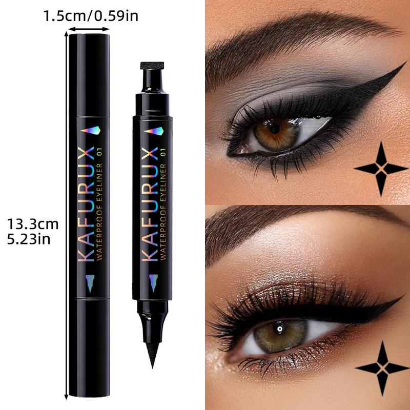 2 in 1 Double-ended Winged Cat Eye Stamp & Felt-tip Eyeliner Pen for Christmas Gift, 1 Count Waterproof Long Lasting Eyeliner, Eye Makeup Tool for Women