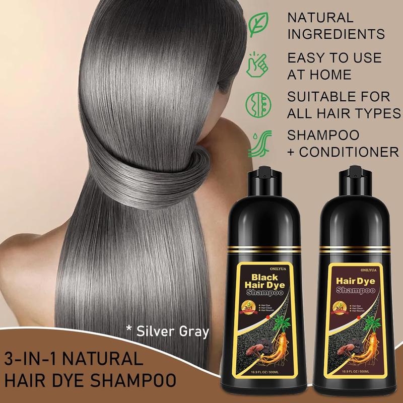 Instant 3-in-1 Silver Gray Hair Color Shampoo, 16.9 Fl Oz, Long Lasting,Unscented,Natural Hair Dye Shampoo for Women Men,Haircare