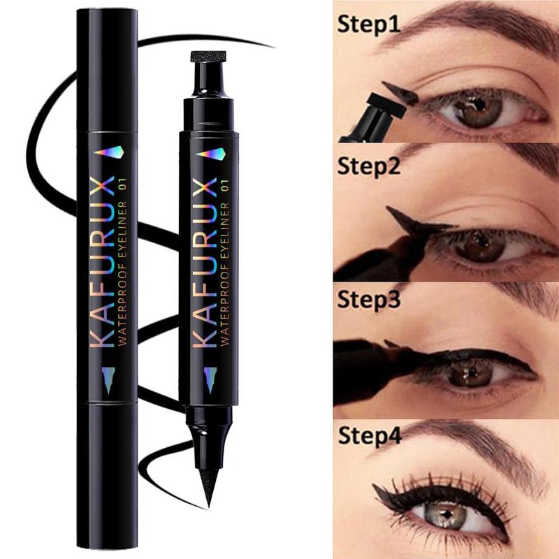 2 in 1 Double-ended Winged Cat Eye Stamp & Felt-tip Eyeliner Pen for Christmas Gift, 1 Count Waterproof Long Lasting Eyeliner, Eye Makeup Tool for Women