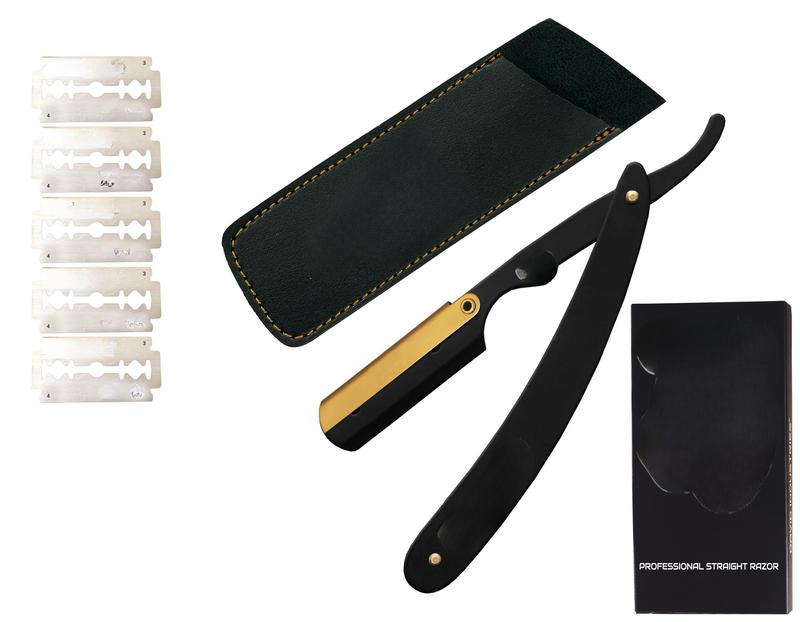 DG Professional Cutthroat Razor Set - 24k Gold Plated Twist Lock with Royal Matte Black Round Handle - Men's Barber Straight Razor, Stainless Steel - Shaving Set