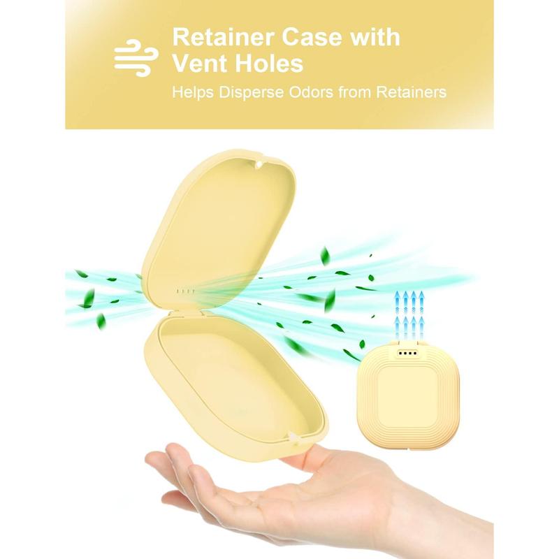 Retainer Case, Slim Aligner Case with Vent Holes, Compatible with Invisalign,  Cute Retainer Case with Retainer Removal Tool and Brush, Yellow