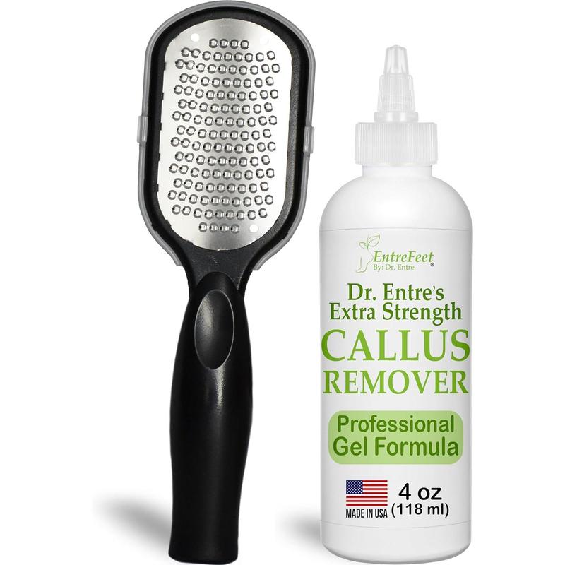 Callus Remover Gel & Foot File: Extra Strength Callus Remover for Feet, Foot Callus Remover Care, Pedicure Tools Supplies, Spa Kit, Dead Skin Scrubber, 4 oz Manicure Nail Nail Care Stainless Stainless Steel Steel Applicator Salon