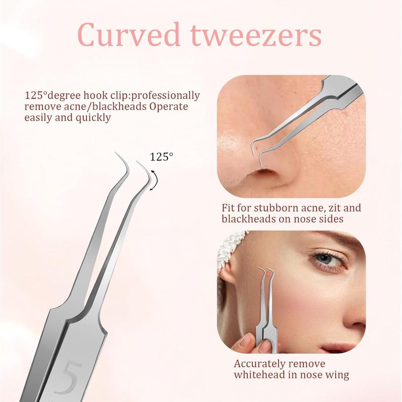 5 Pcs Blackhead Remover Tool,Includes Ingrown Hair Tweezers Comedone Extractor Tool and Blackhead Tweezers Pimple Extractor Tool for Men and Women to Remove Facial Acne,HairThanksgiving, Christmas, New Year Gift