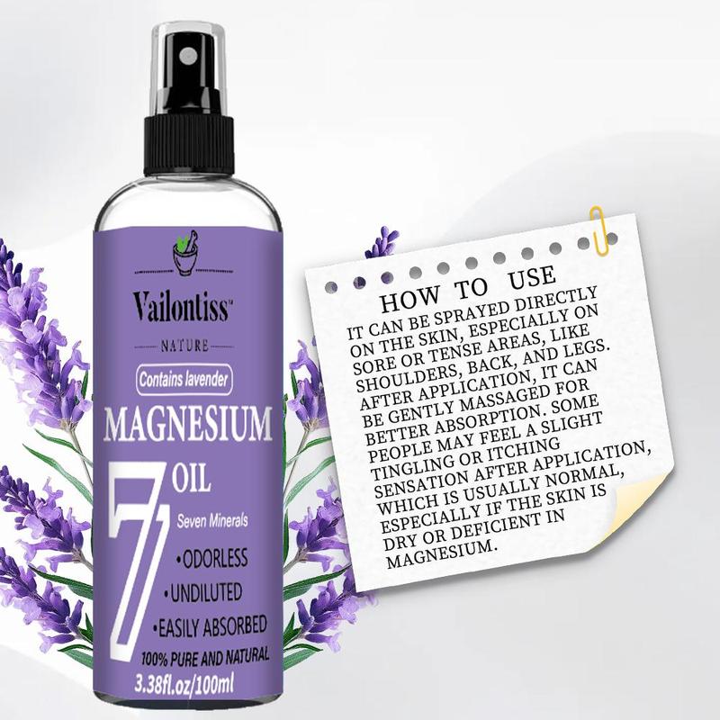 100ml Magnesium Oil Spray with Lavender Scent, Ancient Mineral Magnesium Oil Spray, Magnesium Chloride, Seven Minerals, Topical Magnesium Supplement for Skin and Body, Christmas Gift